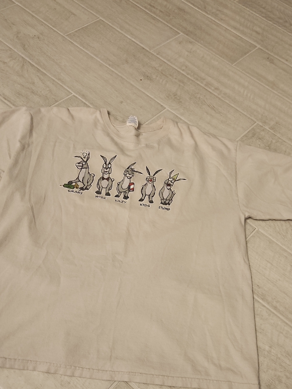 Gildan Cream Graphic Tee with Cartoon Donkeys